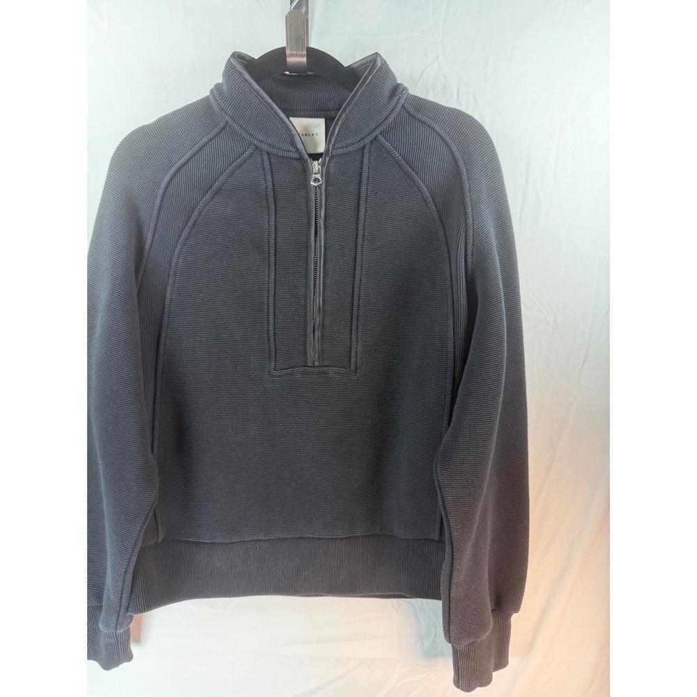Varley Cortina Half Zip Sweatshirt Black Ottoman Ribbed Pullover VAR01642 Sz S